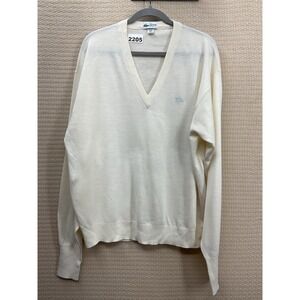 Vintage 80's The Lacoste Club Wool Acrylic Sweater Men's Size 2XL Ivory V-Neck